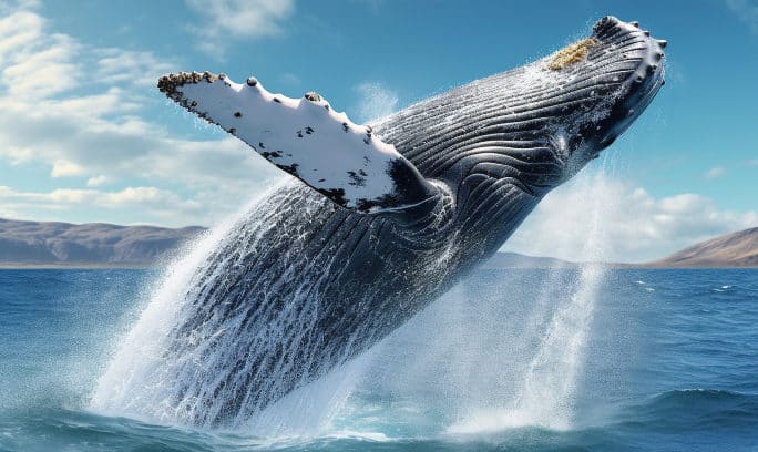 Seasonal whale watching: A majestic humpback whale gracefully leaps out of the water, showcasing its immense power and beauty.